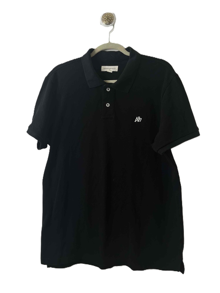 Aéropostale Mens Polo Shirt Size XL Black Short Sleeve Mesh Cotton Split Hem